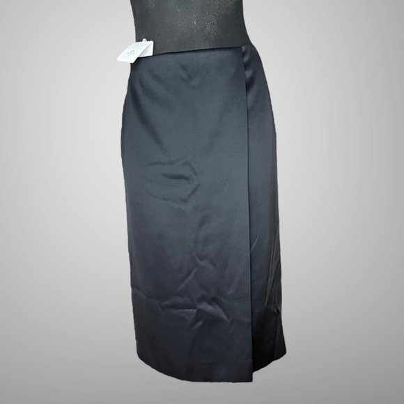 Hermes Heavy Silk Wool Satin Black Jupe Wallet Skirt Made In France Size 38 NWT - Picture 1 of 11